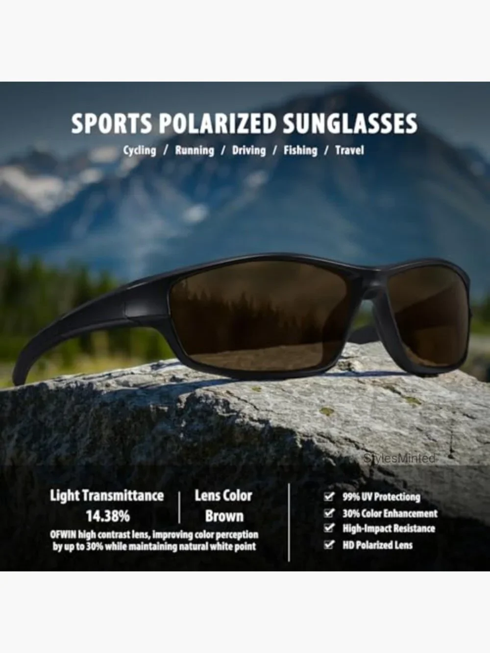 Polarized Sports Sunglasses UV400 Wrap Around Driving Cycling Fishing